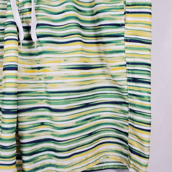 Izod Board Shorts Yellow Green Blue Stripe 3 Pockets Swim Trunks Mesh Men Sz M - Picture 5 of 10